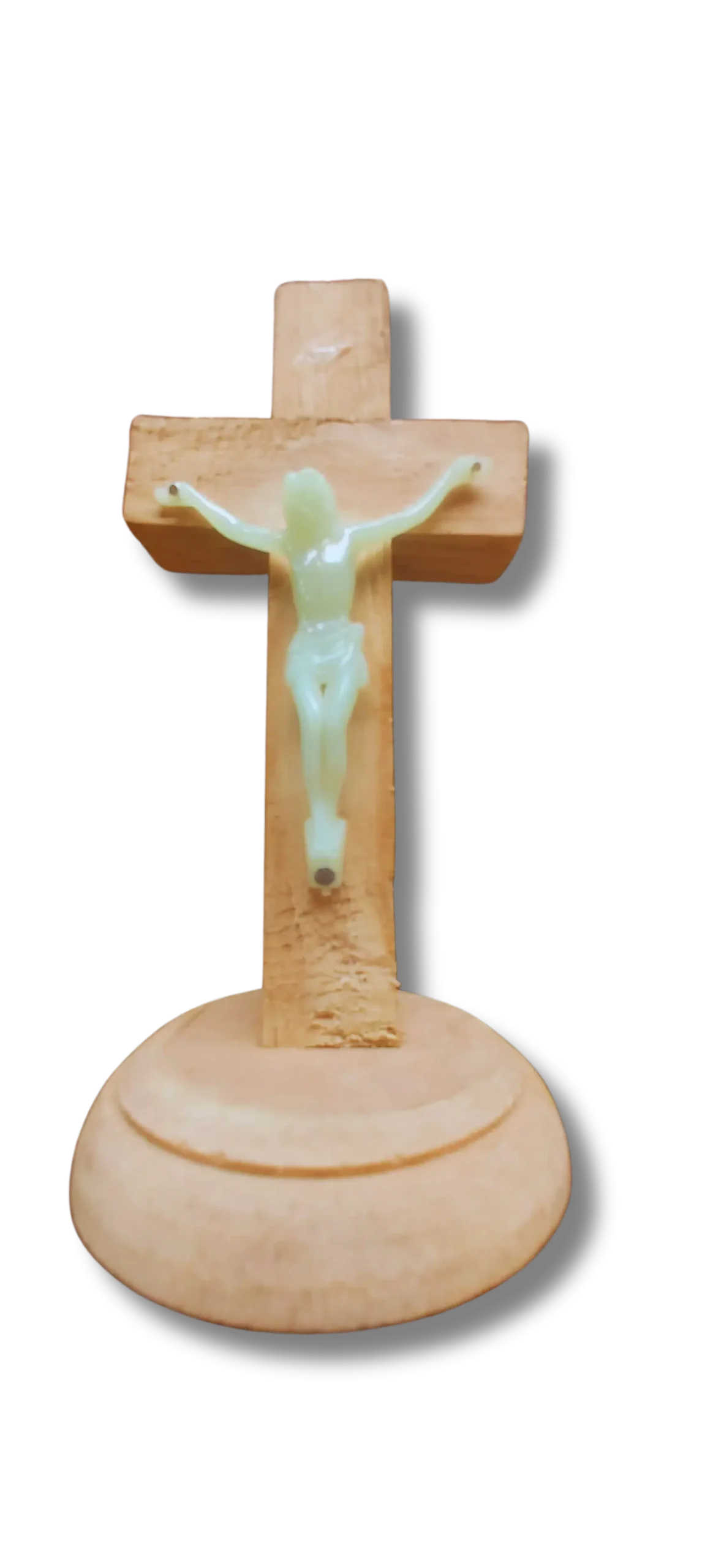 Illuminated Wooden Crucifix with Glowing Christ Image